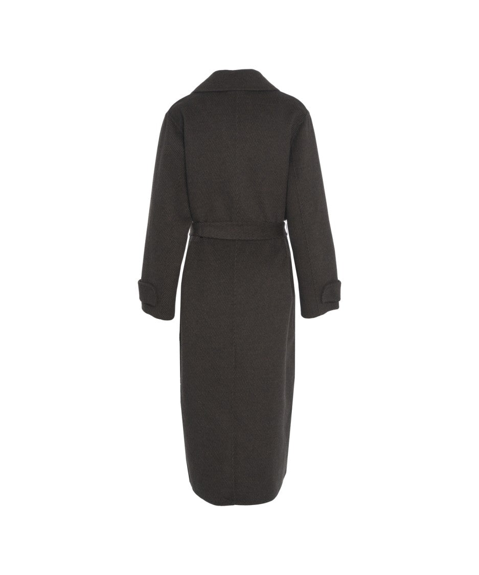 Kaos Brown Tailored Coat With Belted Waist