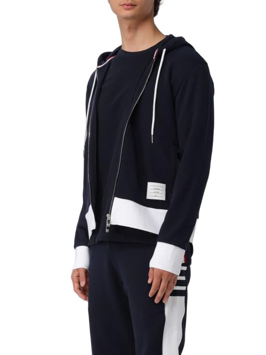 Thom Browne Cotton Hooded Zip-Up Top With Contrasting Trim