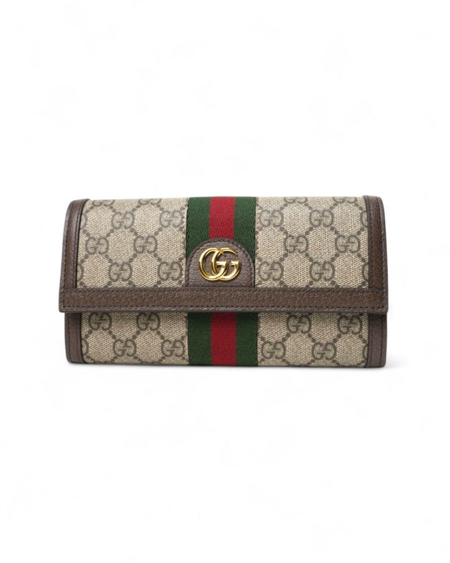 Gucci Brown Gg Supreme Ophidia Clip Wallet