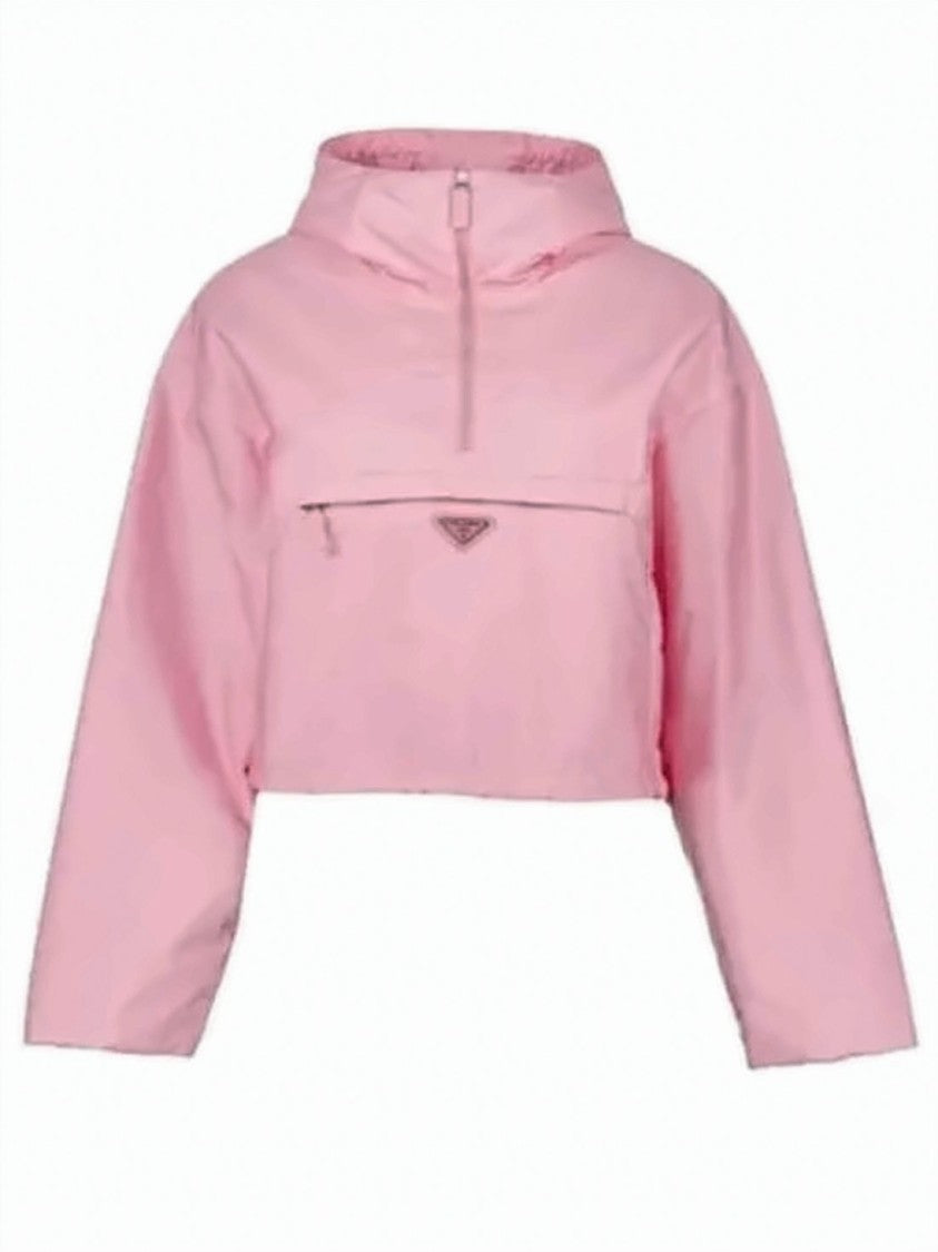 Prada Cropped Jacket With High Collar And Half-Zip Front