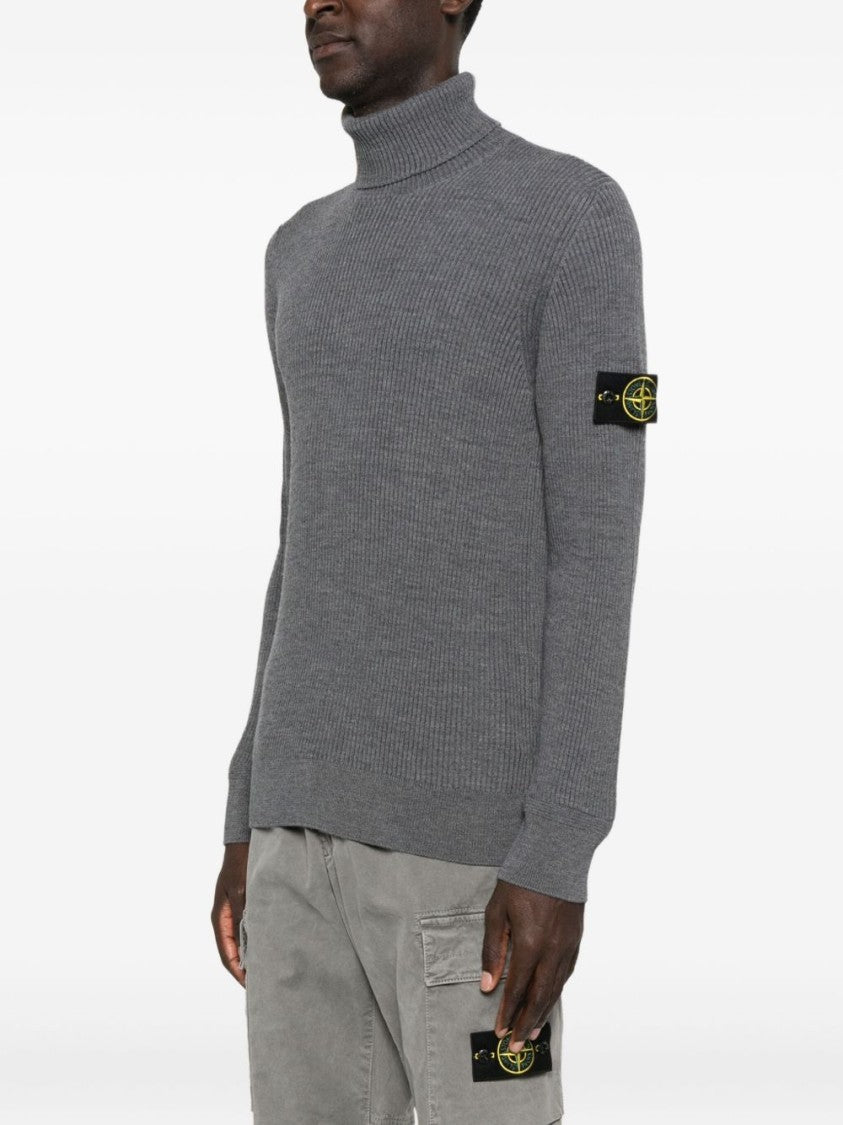 Stone Island Ribbed Knit Sweater With High Turtleneck