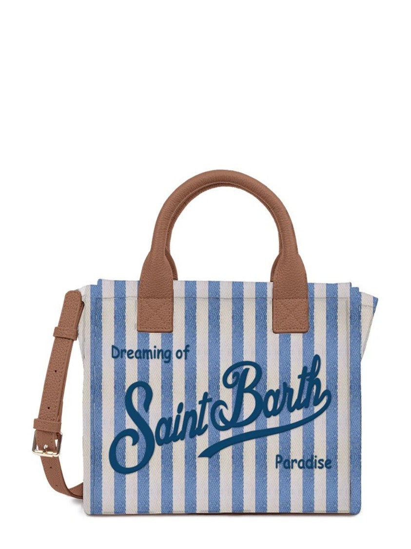 Mc2 Saint Barth Midi Vanity Bag With Vertical Stripes And Signature Text