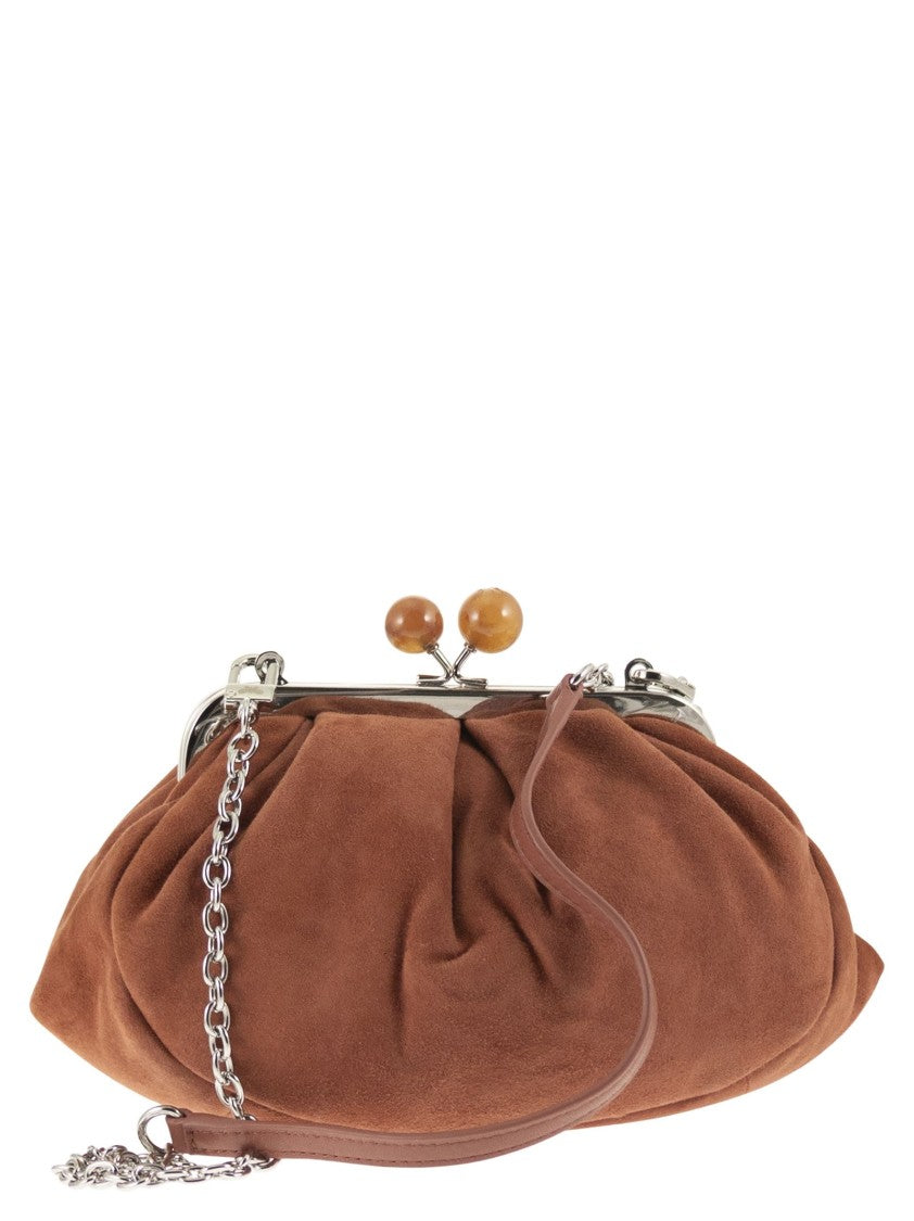 Max Mara Ruched Suede Clutch With Marbled Beads