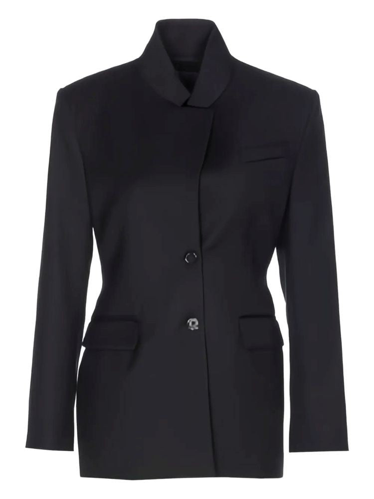 Pinko Structured Black Wool And Polyester Jacket With High Collar