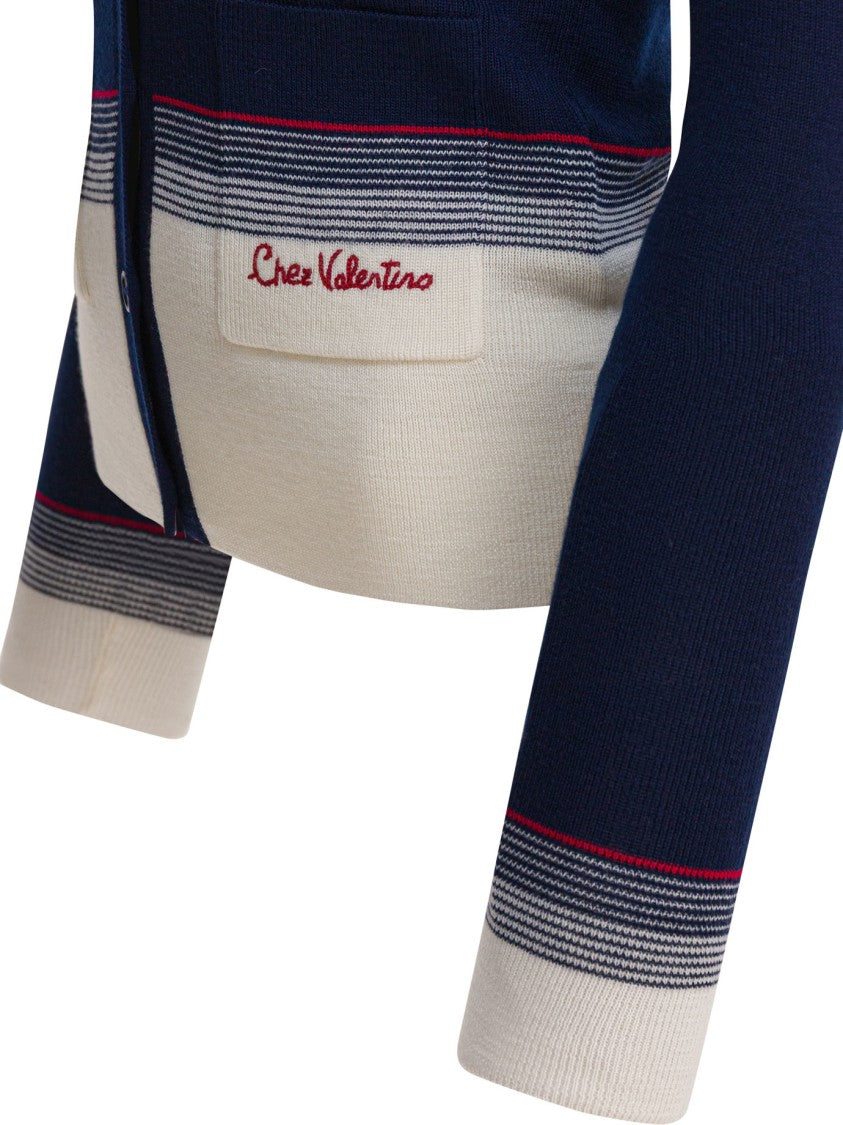 Valentino Deep V-Neck Cardigan With Contrasting Hem