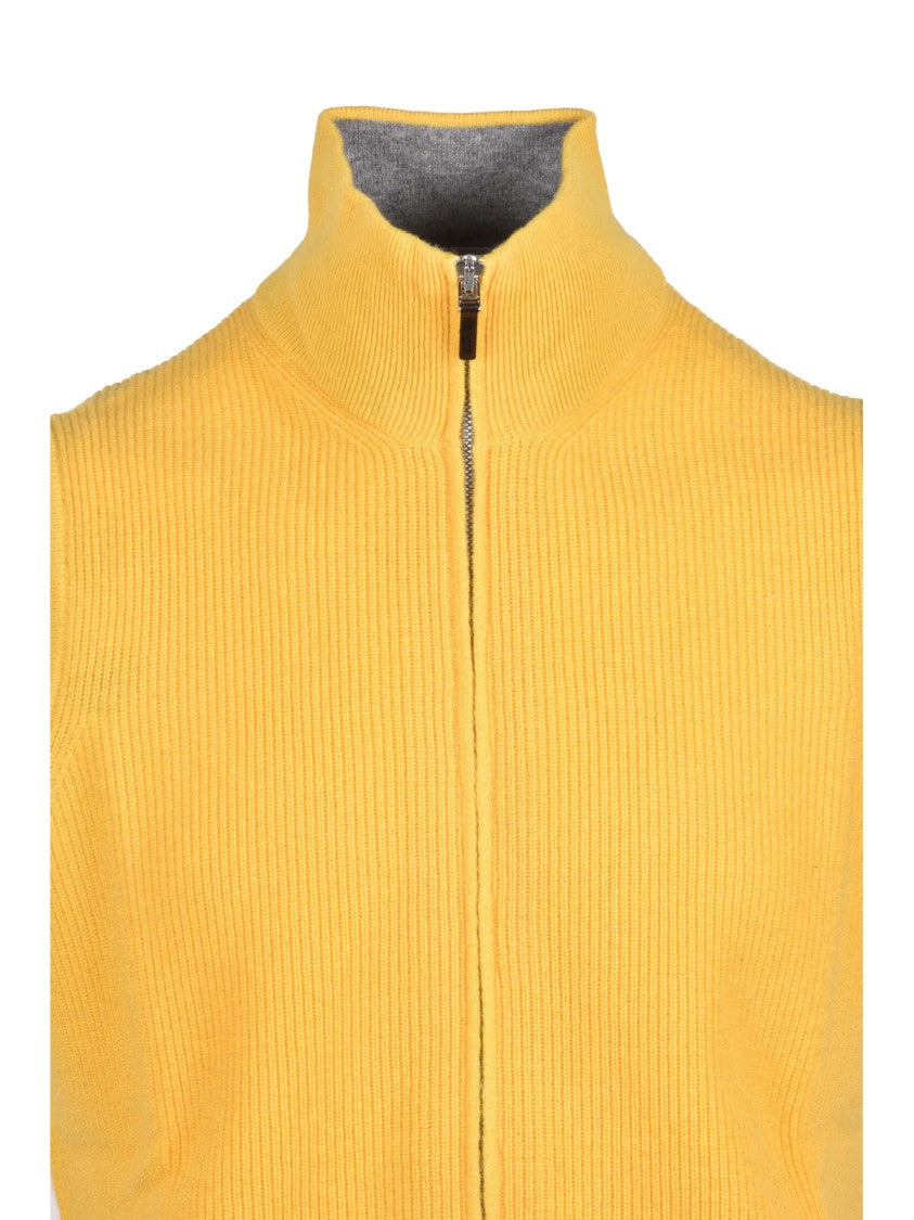 Kangra Orange Wool-Cashmere Mock Neck Cardigan