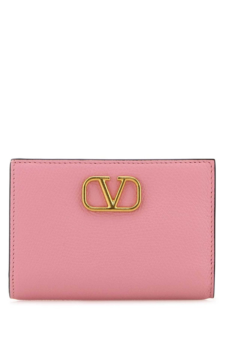 Valentino Garavani Compact Pink Calfskin Wallet With Signature Vlogo