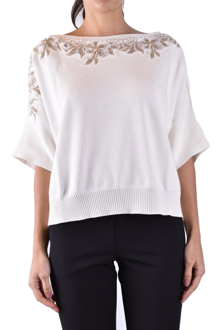 Ermanno Cotton Embroidered Boat-Neck Sweater