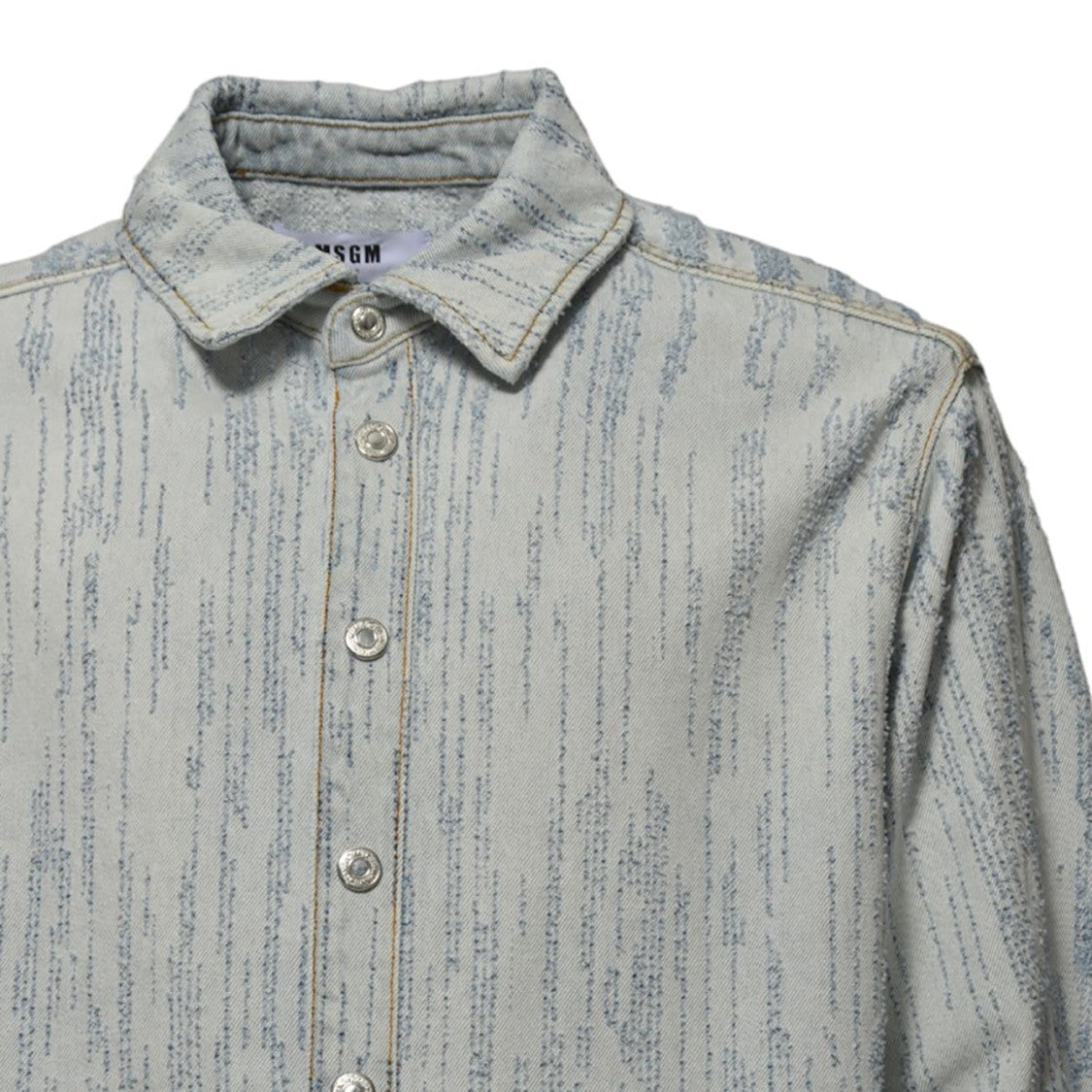 Msgm Light Blue Denim Shirt With Embossed Pattern