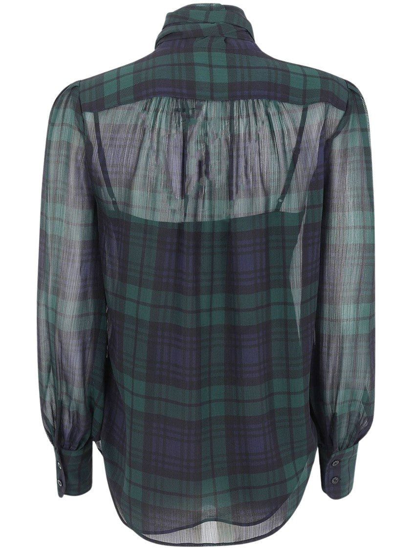Lauren Ralph Lauren Sheer Checked Tie-Neck Blouse
