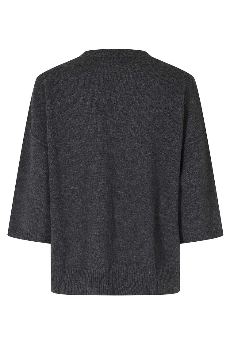 Federica Tosi Anthracite Open Neck 3/4 Sleeves Wool-Blend Sweater