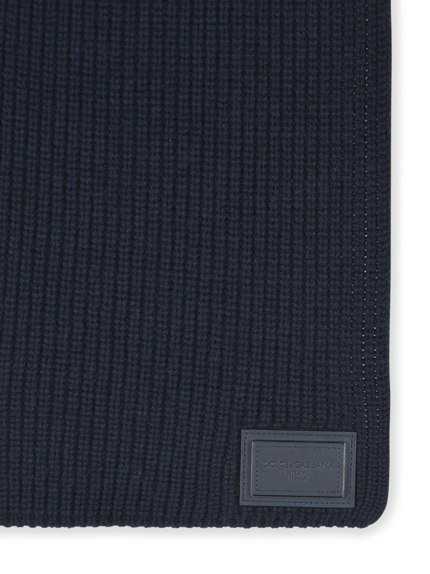 Dolce & Gabbana Blue Dg Patch Embossed Leather Cashmere Scarf