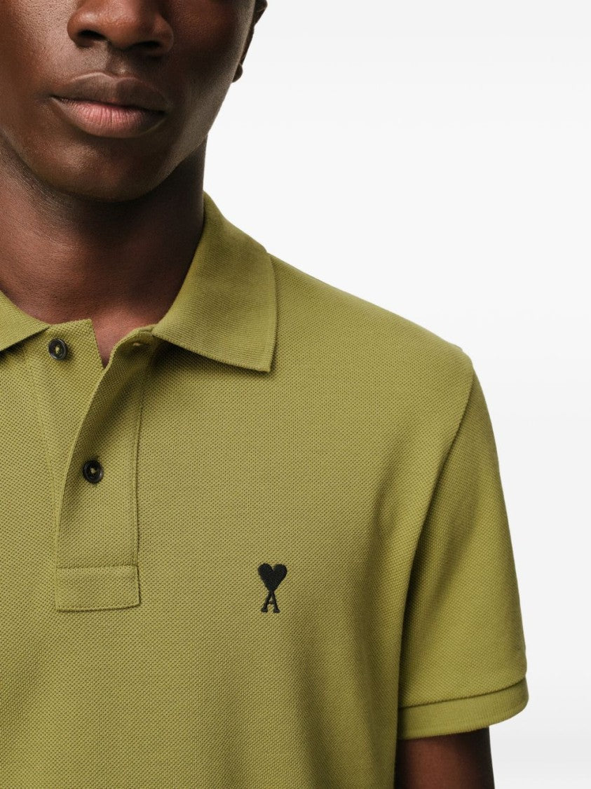 Ami Paris Green Embroidered Logo Short Sleeve Polo