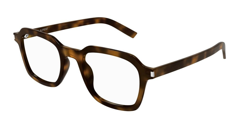 Saint Laurent Havana Translucent Acetate Slim Rectangular Eyeglasses
