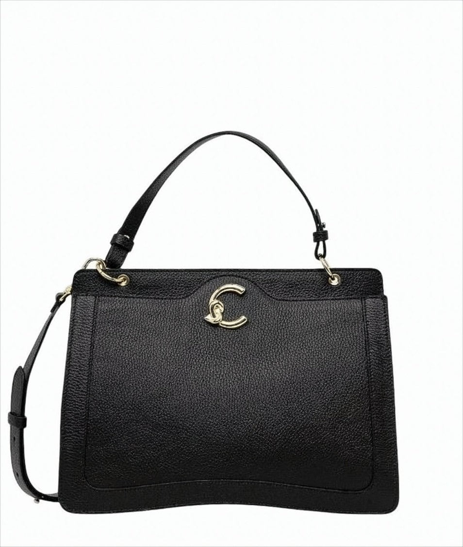 Coccinelle Structured Leather Handbag With Gold-Tone Logo