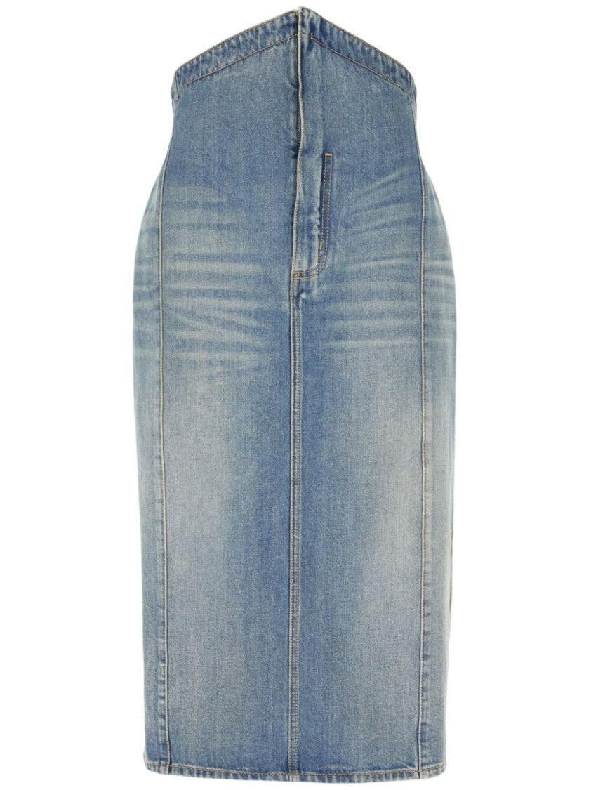 Alexander Mcqueen Indigo Blue Skirt With Short Zip Fastening And Patch Pockets