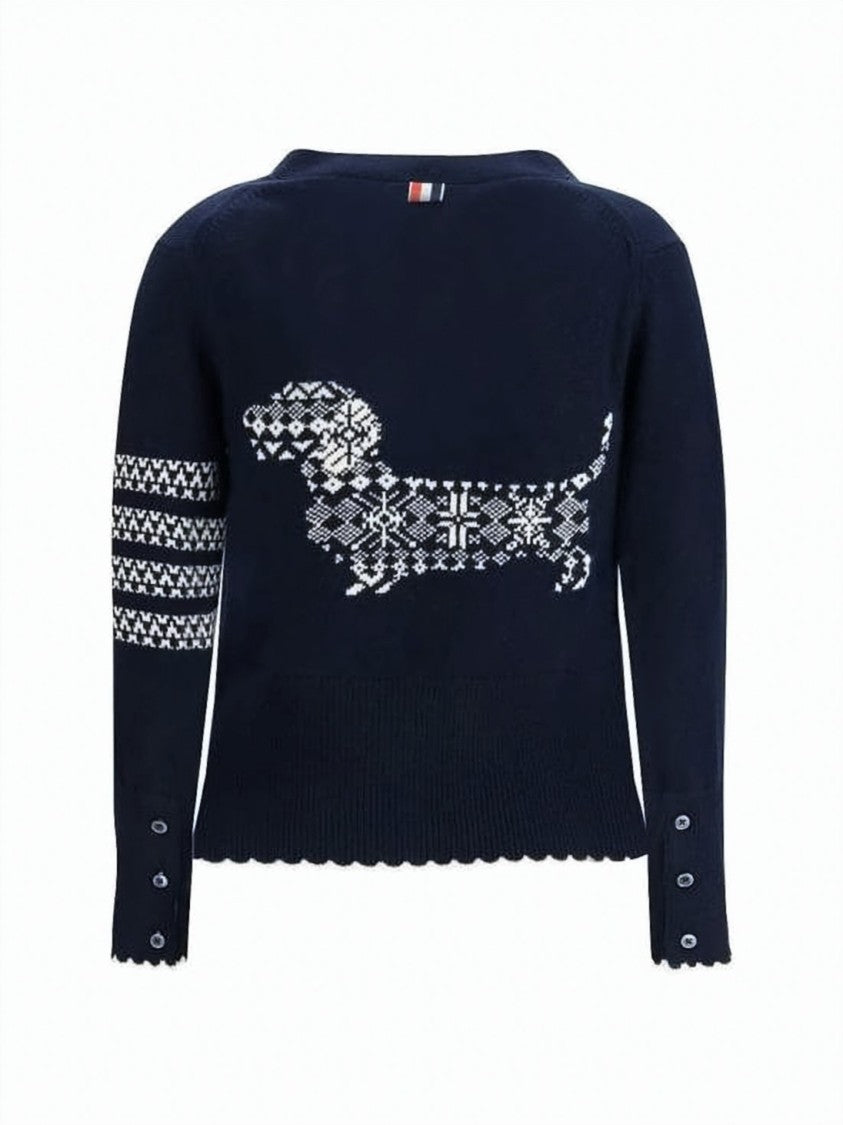 Thom Browne Deep V-Neck Merino Wool Cardigan