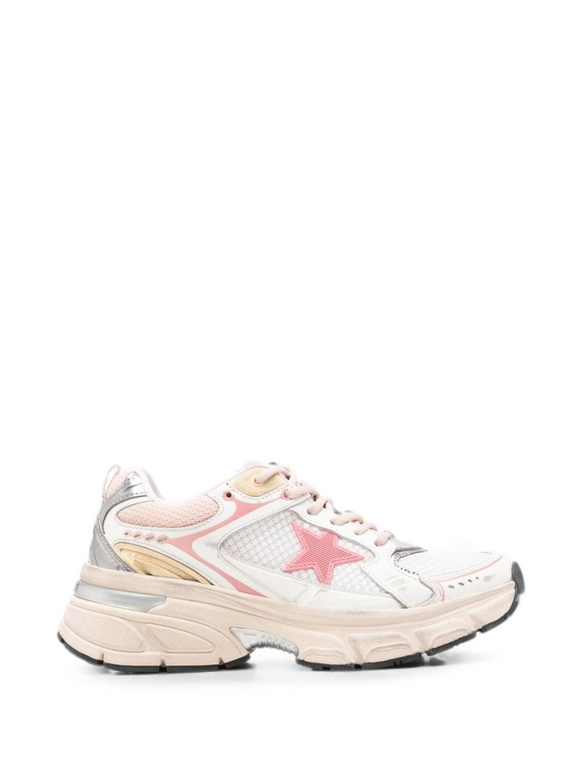 Golden Goose Chunky White Mesh Sneakers With Metallic Accents