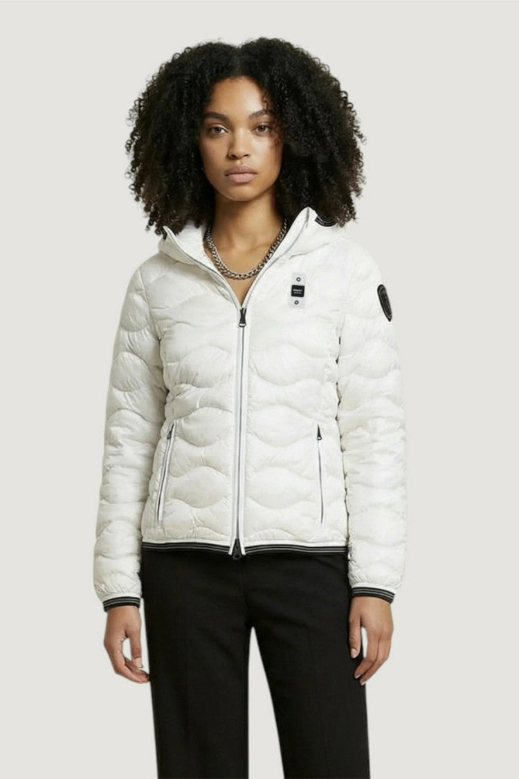 Blauer White Wave-Quilted Hooded Polyamide Puffer Jacket