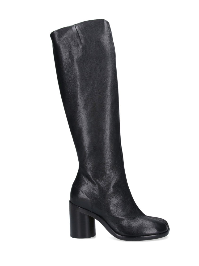 Maison Margiela Knee-High Split-Toe Black Leather Boots