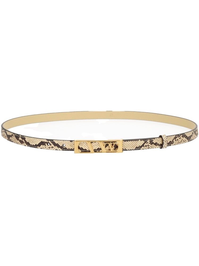 Valentino Garavani Neutral Vlogo Signature Leather Belt