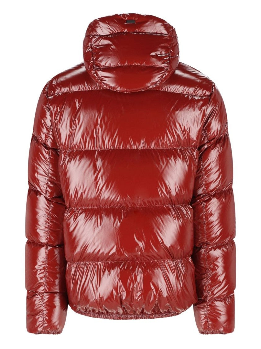 Herno Hooded Bordeaux Bomber Jacket With Glossy Finish