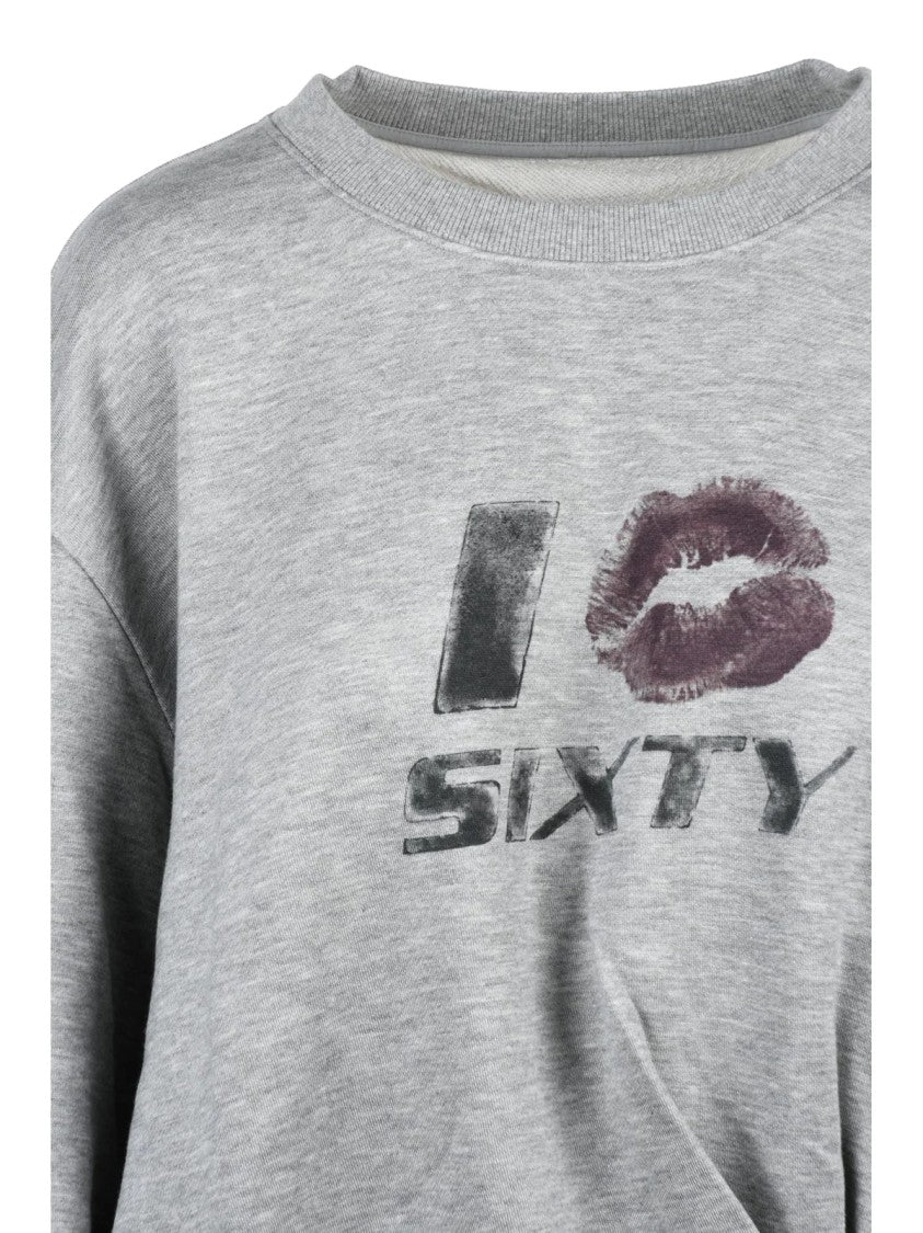 Miss Sixty Grey Textured Graphic Print Cotton-Blend Sweatshirt
