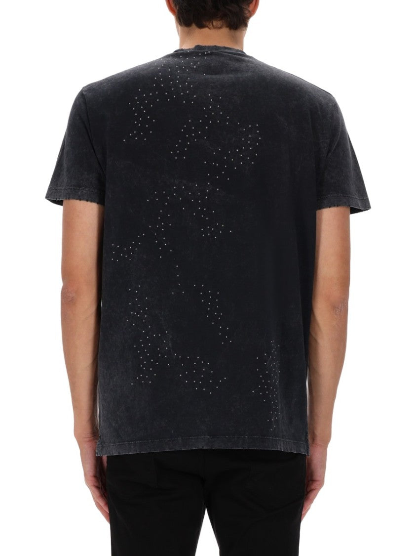 Dsquared2 Washed Black Graphic Printed Cotton T-Shirt