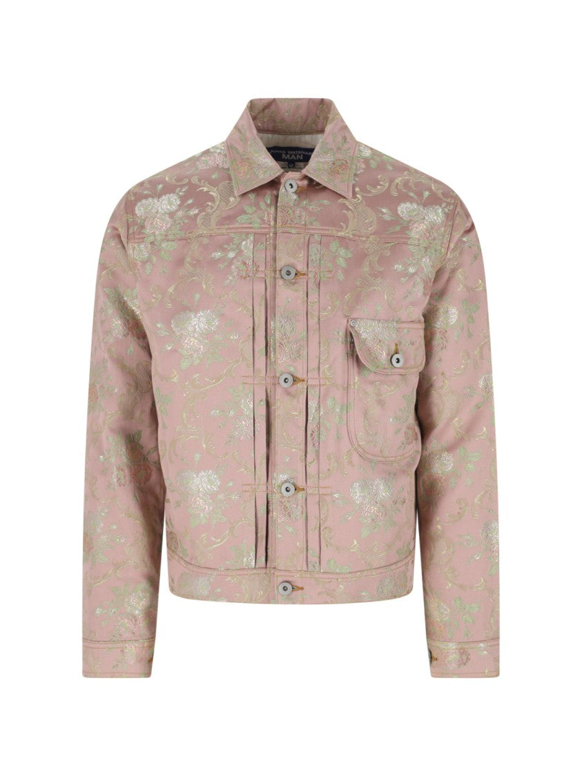 Junya Watanabe Pink Floral Jacquard Damask Cropped Jacket