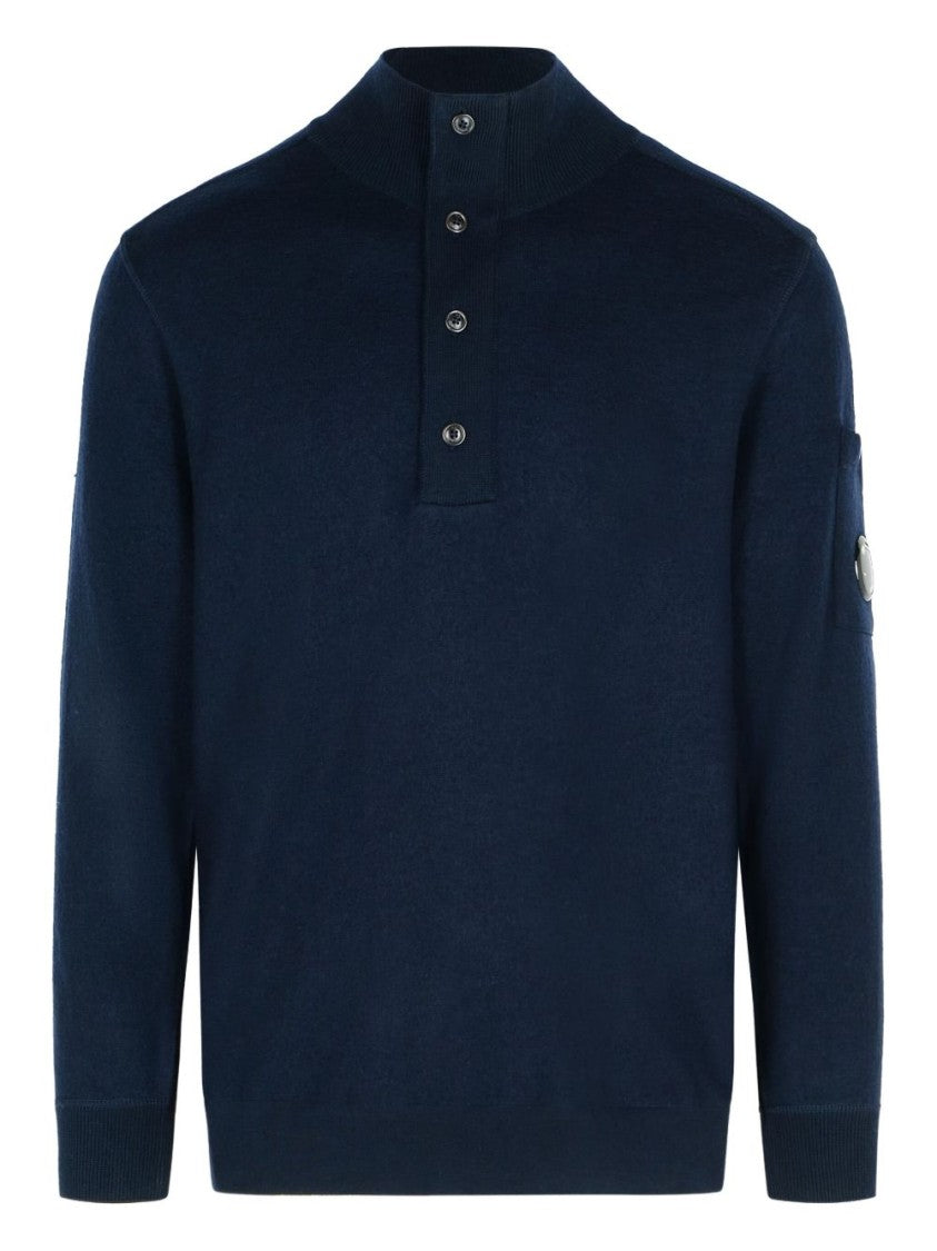 C.P. Company Button-Up Wool-Cotton Blend Sweater With Lens Detail