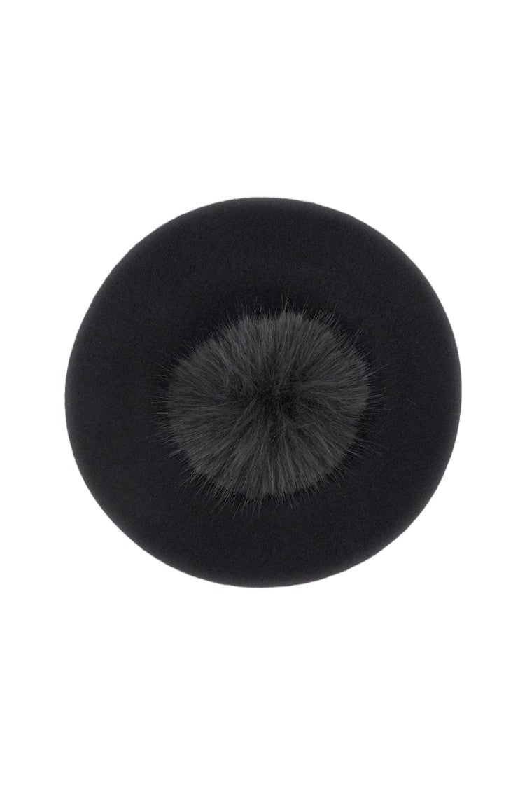 Borsalino Black Pom Pom Wool Beret