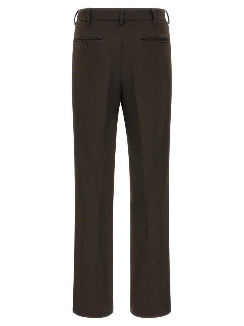Second/Layer Fluid Fabric Brown Trousers With Stretched Pleat And Functional Pockets