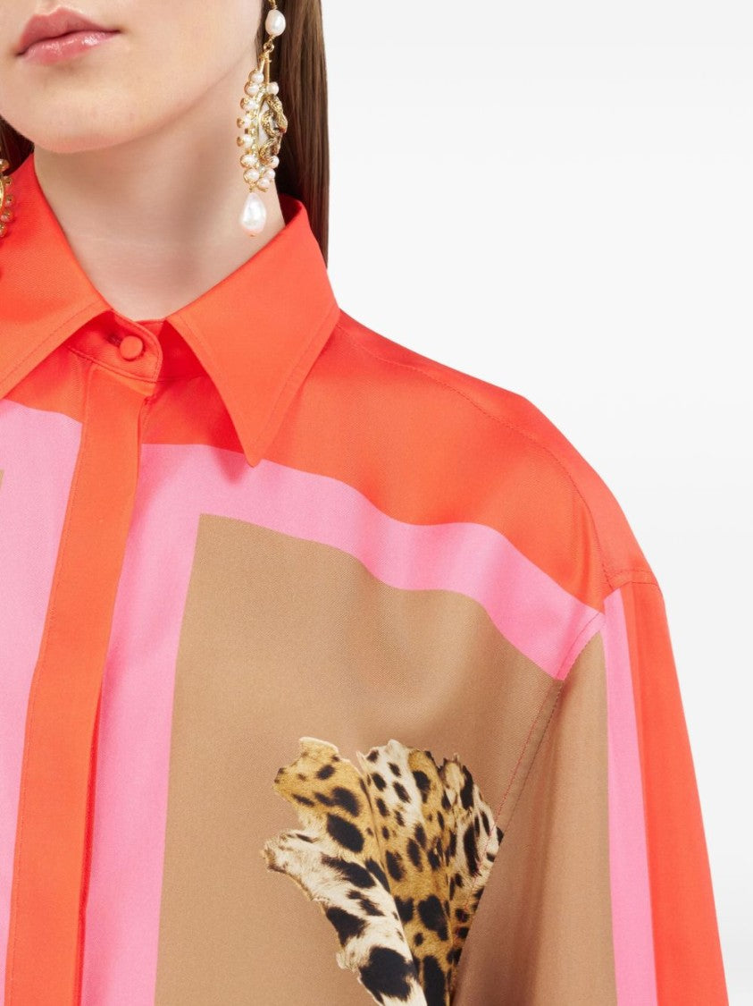 Roberto Cavalli Oversized Button-Down Dress With Color-Block