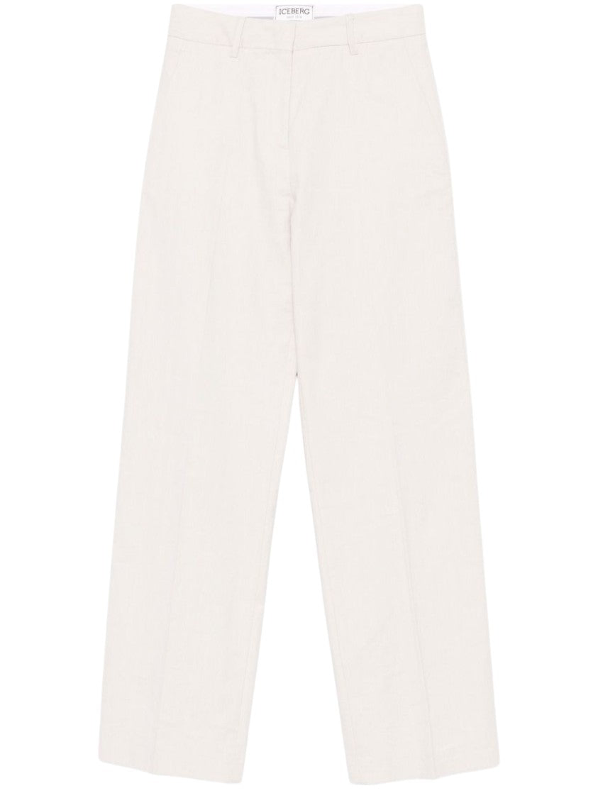Iceberg Light Beige Tailored Linen Trousers