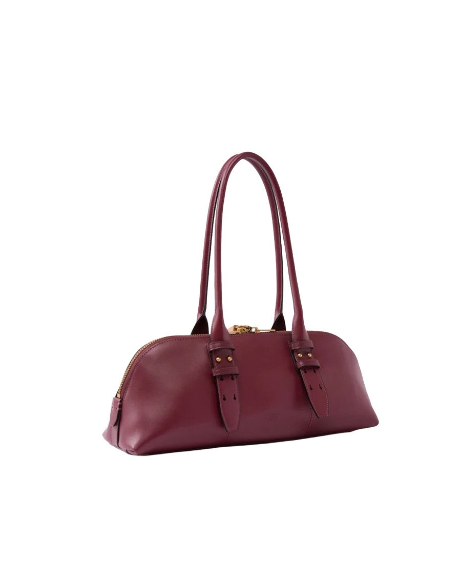 Pinko Deep Red Escape Leather Large Bowling Bag