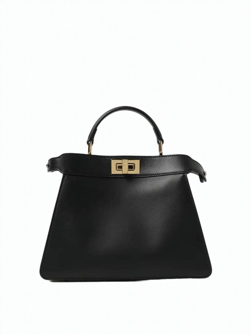 Fendi Trapezoidal Black Calf Leather Shoulder Bag