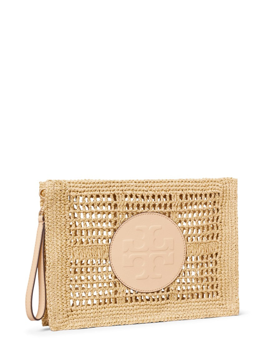 Tory Burch Hand-Crocheted Paper Straw Pouch With Oval Embossed Patch