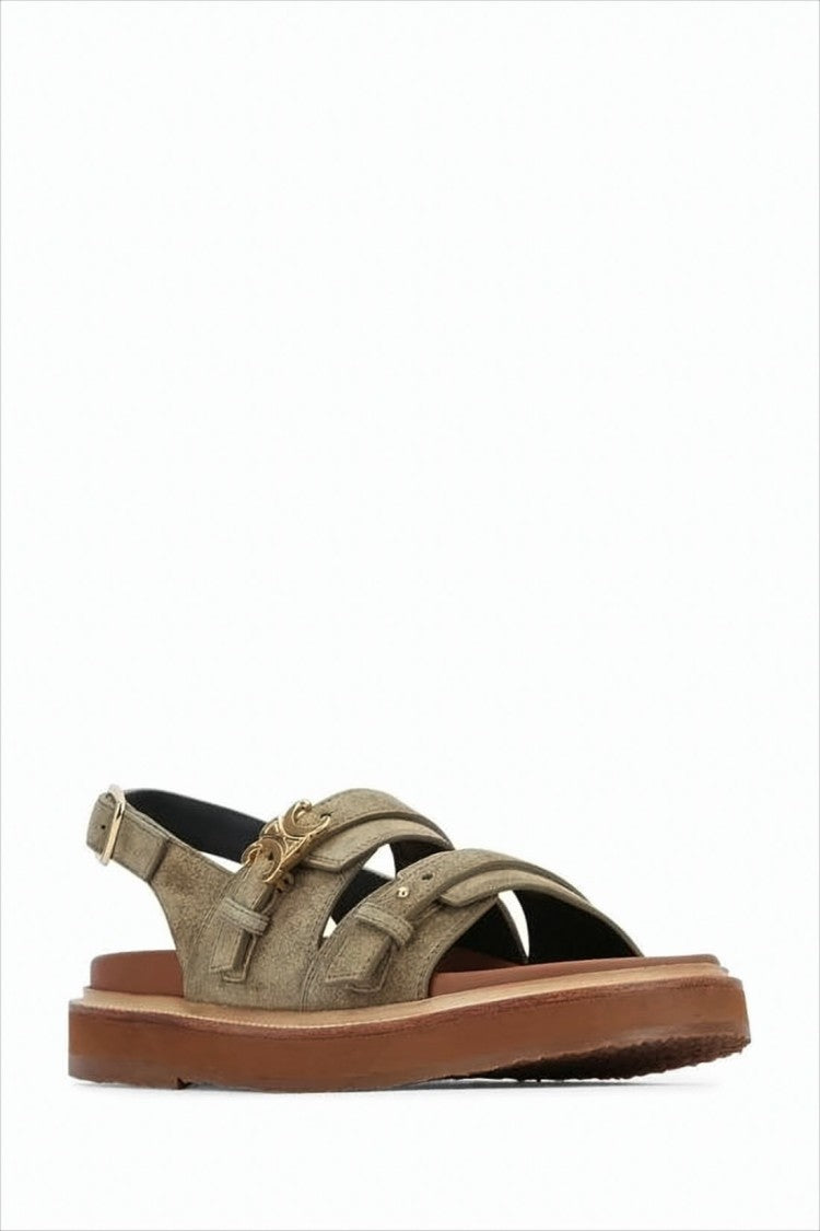 Celine Suede Strap Sandals With Gold-Tone Accents