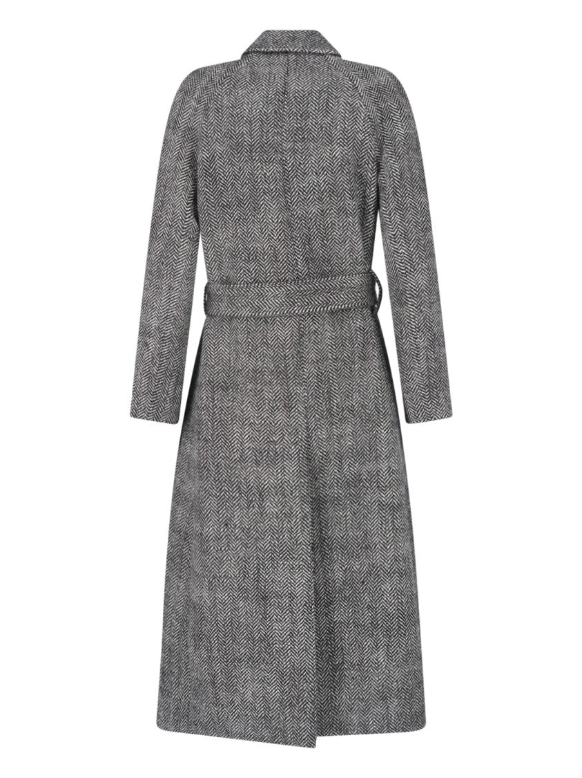 Lardini Grey Wool Herringbone Belted Coat