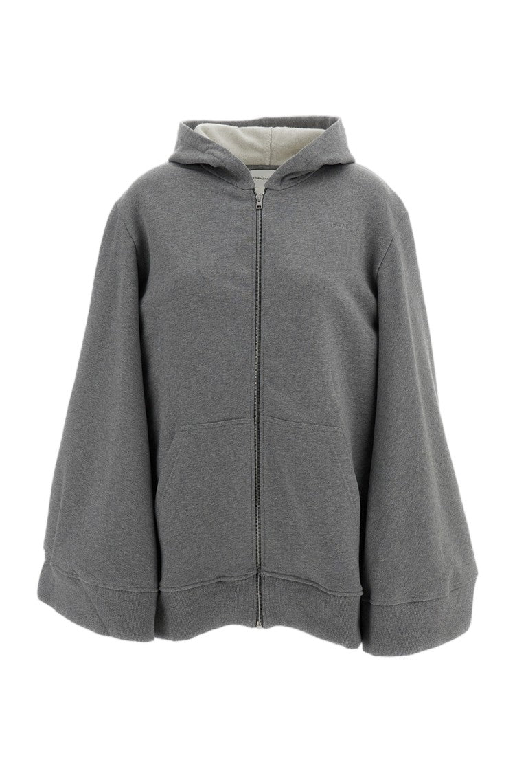 7 For All Mankind Grey Oversized Zip-Up Cotton Hoodie