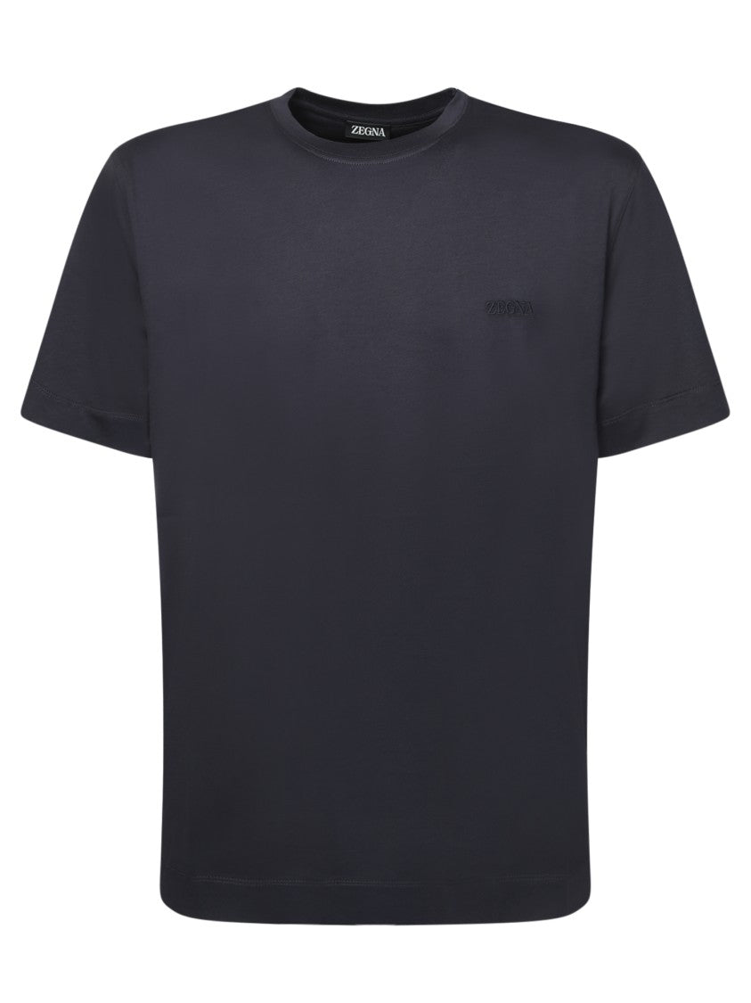 Zegna Blue Crew Neck Cotton T-Shirt