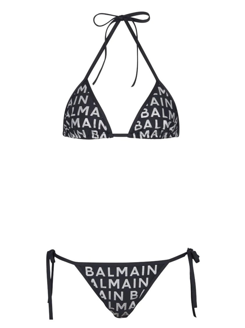 Balmain Classic Triangle Bikini With Bold Logo Pattern
