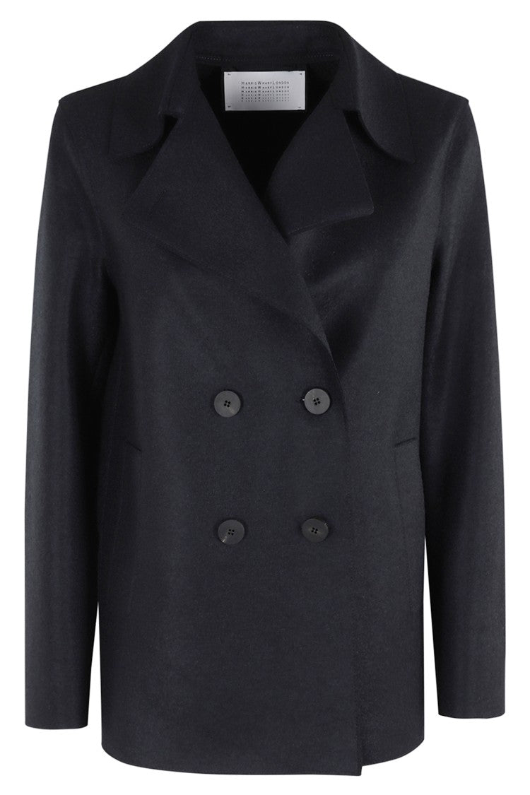 Harris Wharf London Double-Breasted Dark Blue Peacoat