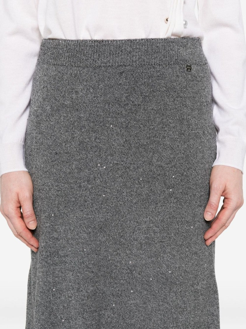 Liu Jo Mid-Length Textured Gray Skirt With Fitted Waistband