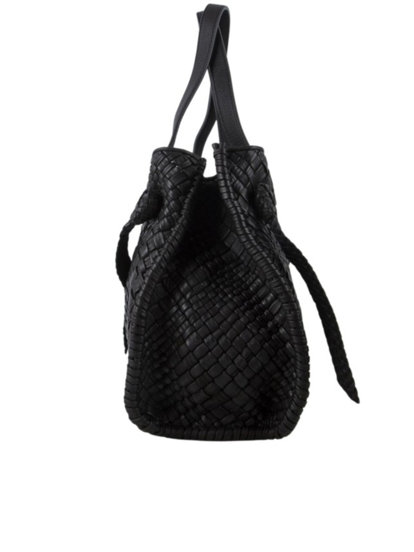 Visona` Spacious Woven Calf Leather Handbag