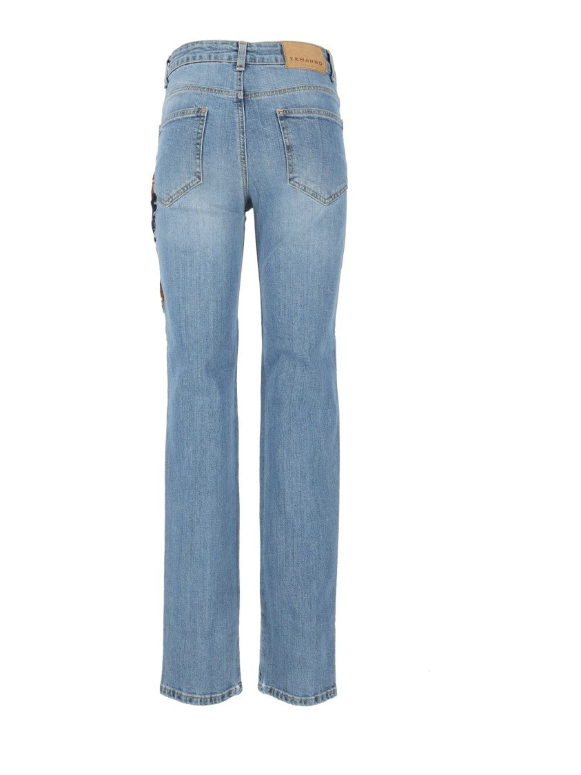 Ermanno Scervino Light Blue Denim Jeans Con Applicazione Floral Applique Jeans