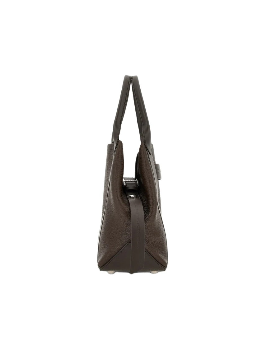 Hogan Structured Hammered Leather Tote Bag With Embossed Accents