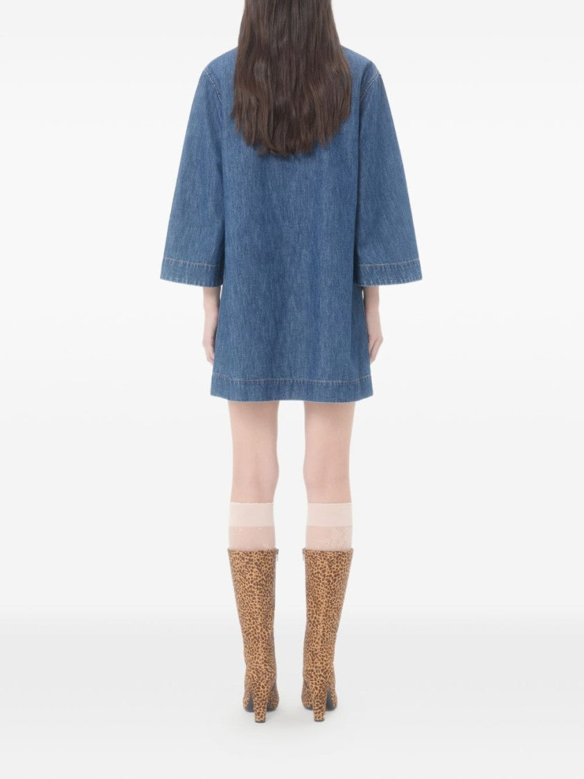 Valentino Garavani Denim Mini Dress With V-Notch Neckline
