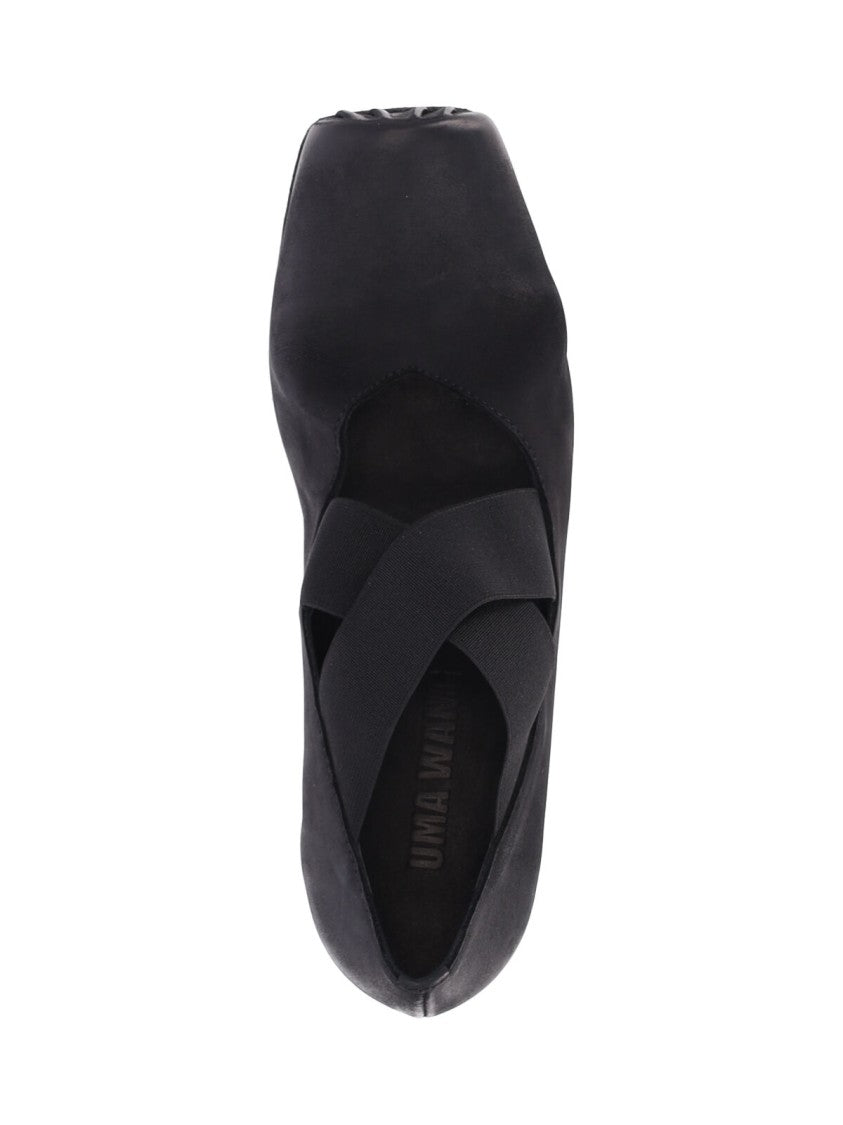 Uma Wang Black Square-Toe Leather Flats