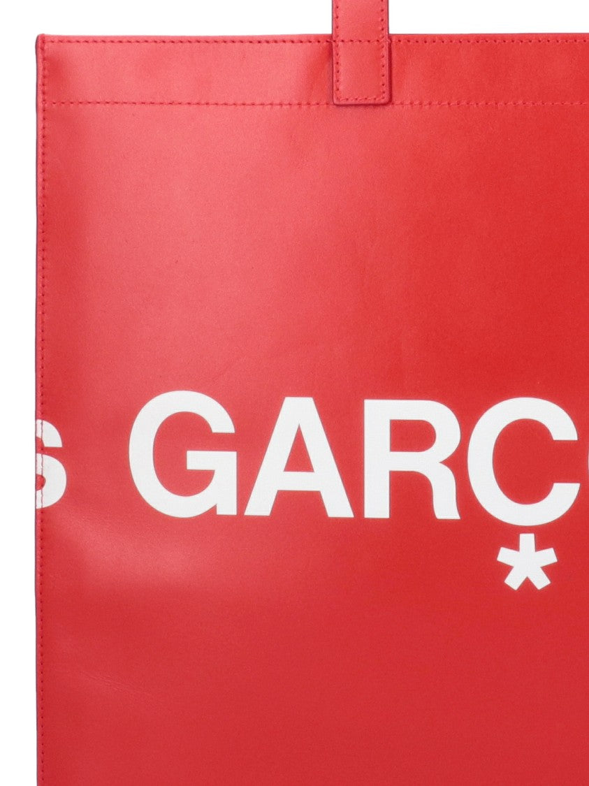 Comme Des Garçons Red Smooth Leather Logo Tote Bag